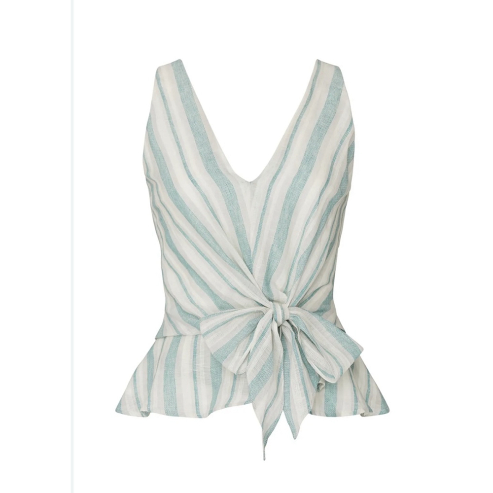 Adelyn Rae Behati Stripe Wrap Tie Top Size L White & Blue Striped Sleeveless